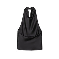 MUJER 2026 Halter Tops for Women Black Satin Backless Top Female Pink Summer Beach Top Woman off Shoulder Camisole Top Women Quick Pick Grocers