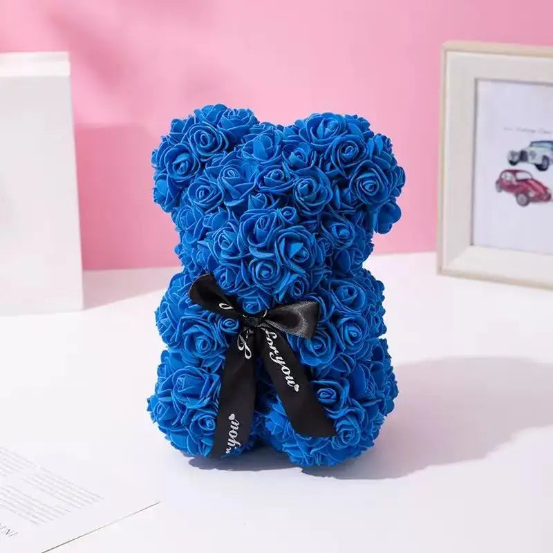 25cm Artificial Teddy Rose Flower Bear with Box Romantic Valentines Day Gift Girlfriend Women Anniversary Wedding Party Supplies Quick Pick Grocers