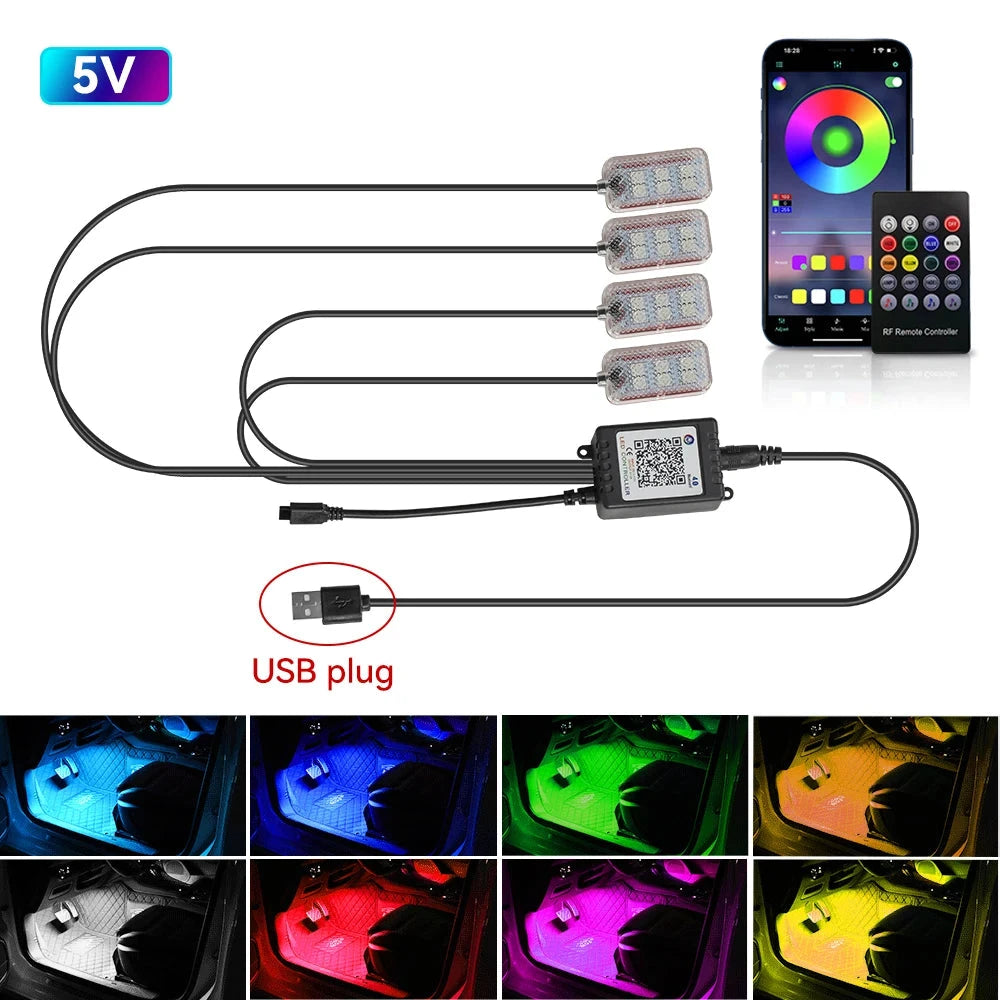 LED Car Interior Ambient Lights Foot Strip Lighting Kit Accessories Backlight Remote App Music Control Auto RGB Decorative Lamp Econic Blanks