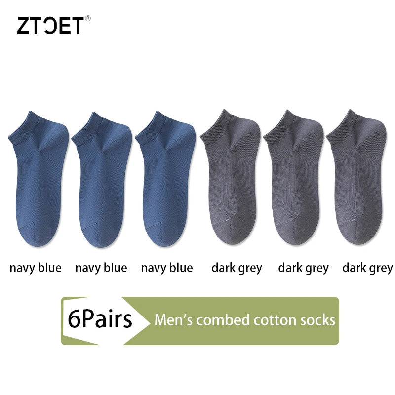 6Pairs High Quality Men Combed Cotton Socks Short Breathable Odor proof and antibacterial Business Spring Summer for Male sock Quick Pick Grocers