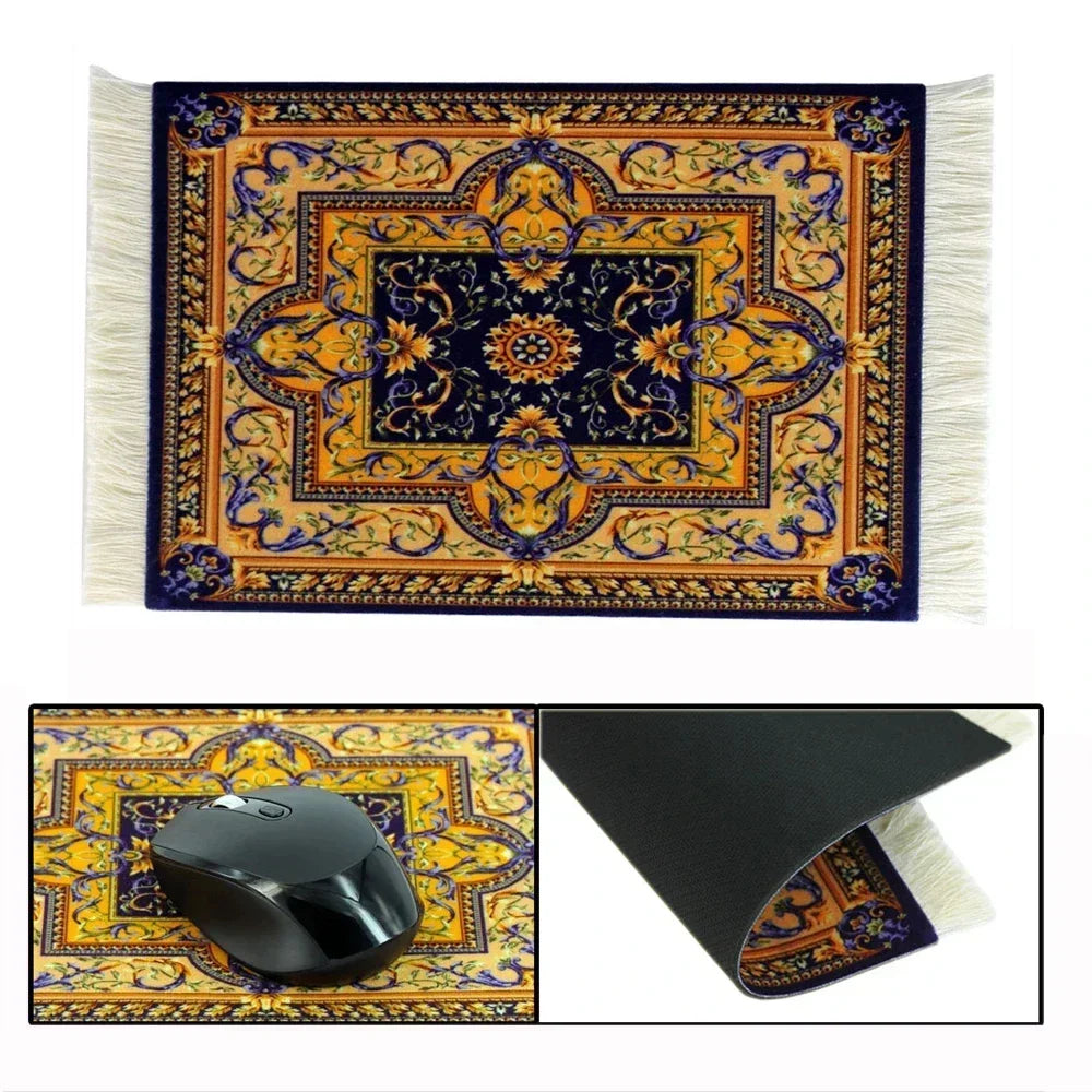 Woven flower Persian carpet small coaster wholesale merchants cheap mouse pad desk mat retro style rubber non-slip computer mats Quick Pick Grocers