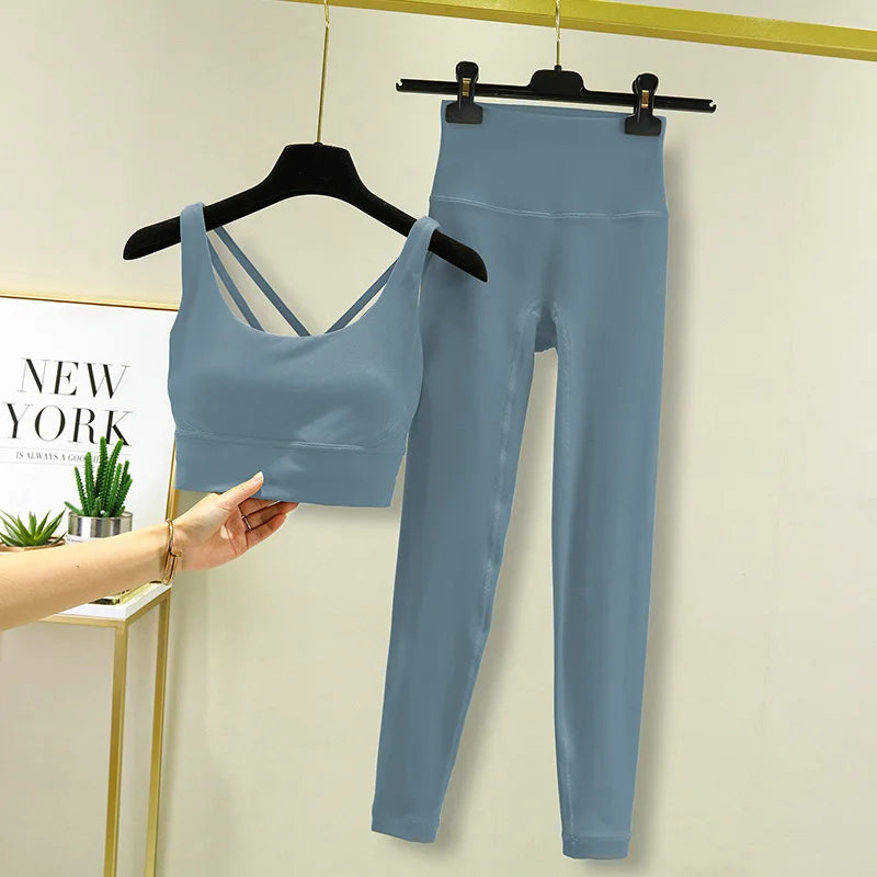 TRY TO BN Women's Tracksuit Yoga Sets Fitness Leggings Sports Bra Naked Sportwear Breathable Workout Two Pieces Suit Gym Clothes Quick Pick Grocers