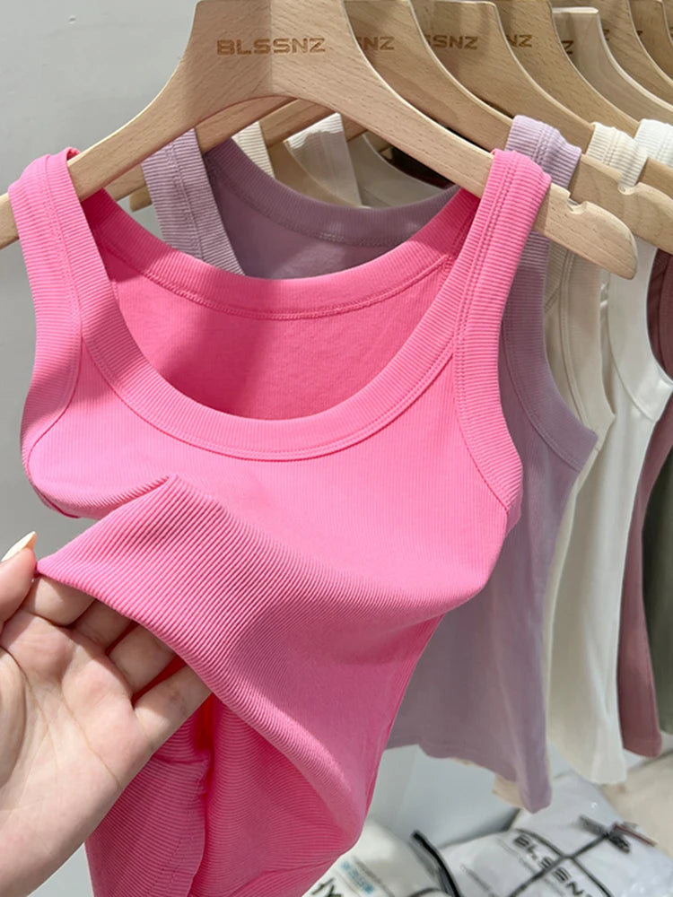 zjaiss Women Solid Round Neck Ribbed Tank Top Camisole Women 2026 Summer Basic Elastic Tank Top O Neck Solid Tank Top Quick Pick Grocers