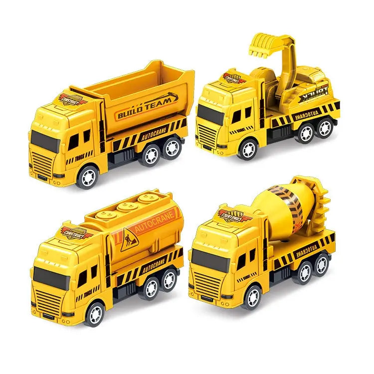 4 Pack Pull Back Cars, Friction Powered Toy Vehicles Construction Set - Dump Truck Crane for Toddlers Boys Girls Gift Quick Pick Grocers