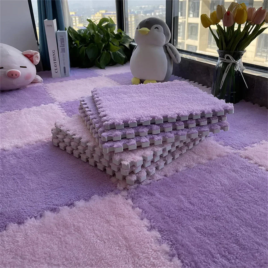 30*30CM Soft Plush Children Kids Rug Play Mat Puzzle Carpet Warm Playmat Interlocking Exercise Tiles Floor Carpet Decoration Mat Quick Pick Grocers