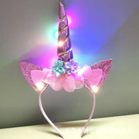 New Halloween Cute Unicorn Headband for Girls Lights Up Pink Sweet Party Hairpins Unique Cartoon Hair Accessories for Children Quick Pick Grocers