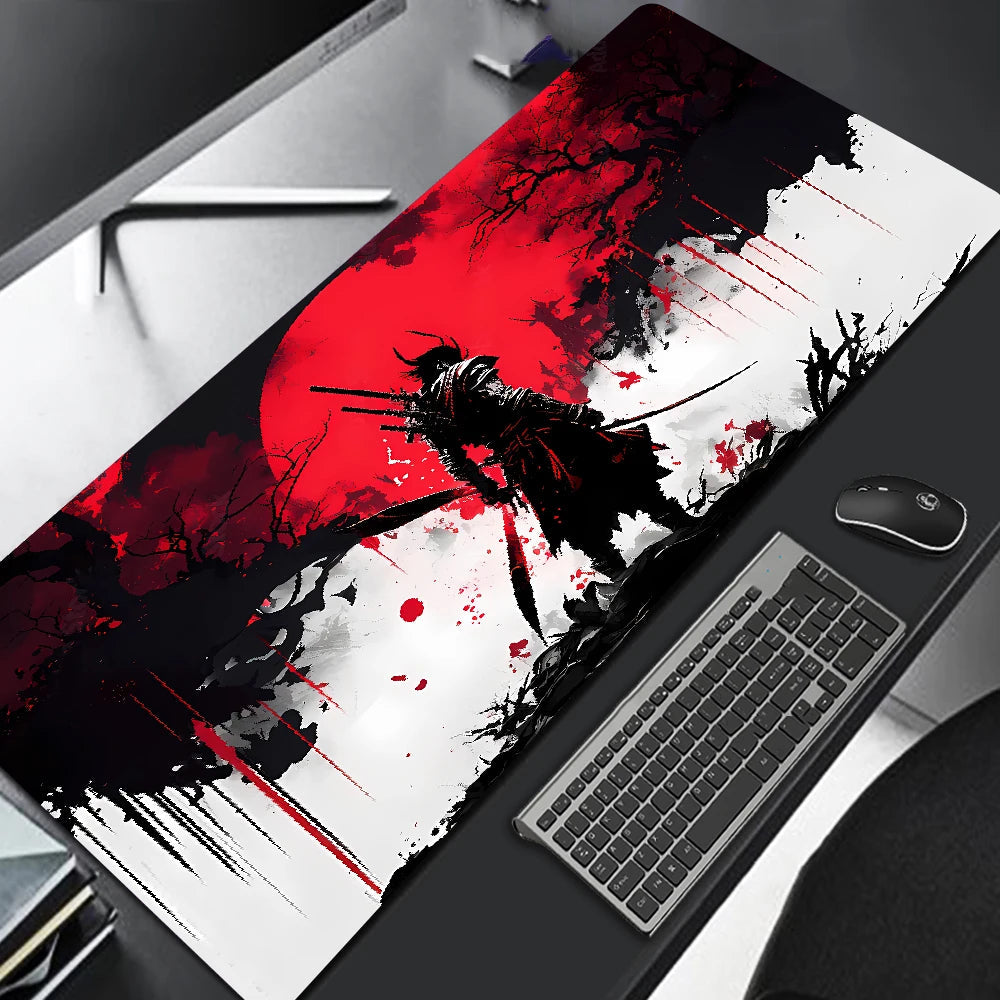 Samurai Warrior Mouse Pad Gamer Computer Accessories Keyboard Table Mat Black Mousepad Company Gaming Laptop Desk Accessory Pc Quick Pick Grocers
