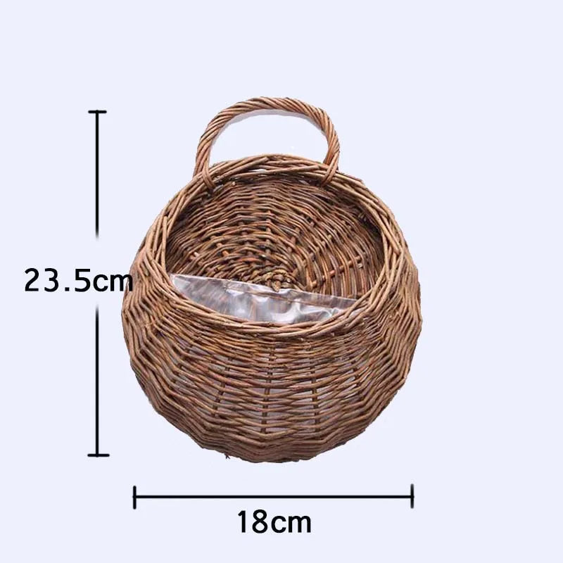 Hand Made Wicker Rattan Flower Planter Wall Hanging Wicker Rattam Basket Garden Vine Pot Plants Holder Garden Pots Wall Planter Quick Pick Grocers