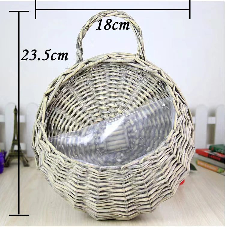 Hand Made Wicker Rattan Flower Planter Wall Hanging Wicker Rattam Basket Garden Vine Pot Plants Holder Garden Pots Wall Planter Quick Pick Grocers