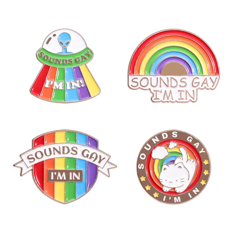 LGBTQ Pride Collect You Are Safe With Me Enamel Pins Rainbow Spaceship UFO Shield Cat Brooches Lapel Badges Jewelry Lover Gifts Quick Pick Grocers