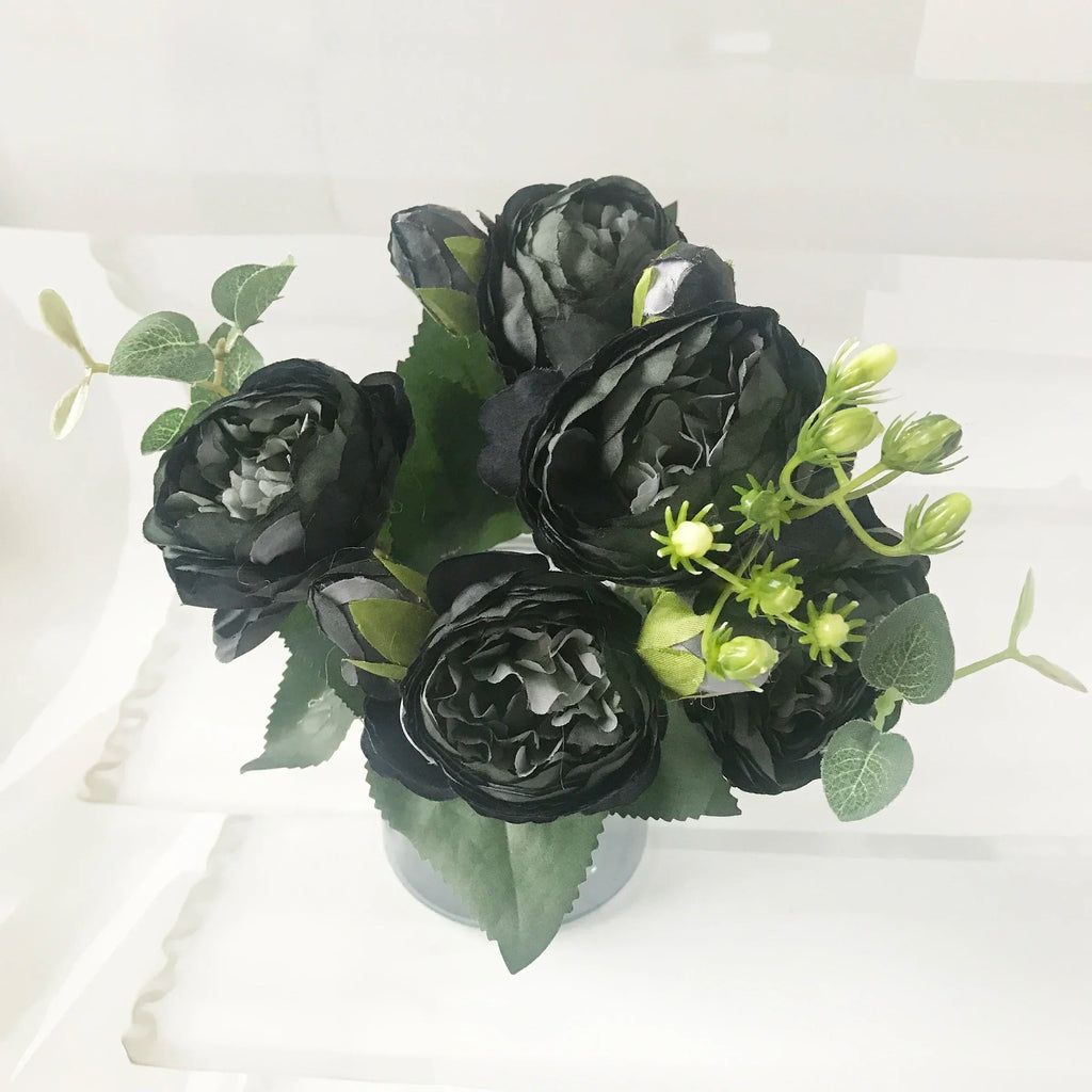 30cm Rose Pink Silk Peony Artificial Flowers Bouquet 5 Big Head and 4 Bud Cheap Fake Flowers for Home Wedding Decoration indoor Quick Pick Grocers