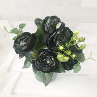 30cm Rose Pink Silk Peony Artificial Flowers Bouquet 5 Big Head and 4 Bud Cheap Fake Flowers for Home Wedding Decoration indoor Quick Pick Grocers