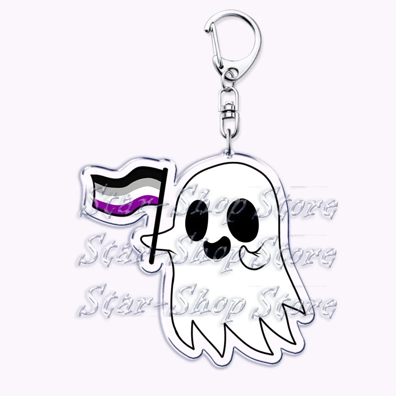 Cute Lgbt Halloween Keychain for Accessories Bag Gay Pride Lgbtq Spooky Ghost Lesbian Keyring Jewelry Rainbow Fans Friends Gifts Quick Pick Grocers
