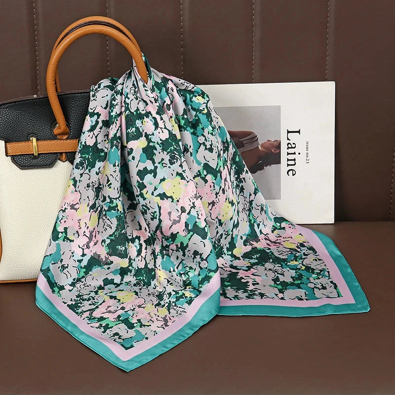 Luxury Print Satin Silk Square Scarf for Women Shawl Hijab Neckerchief Female Hair Ribbon Headband Fashion Wrap Bandana 2023 New Econic Blanks