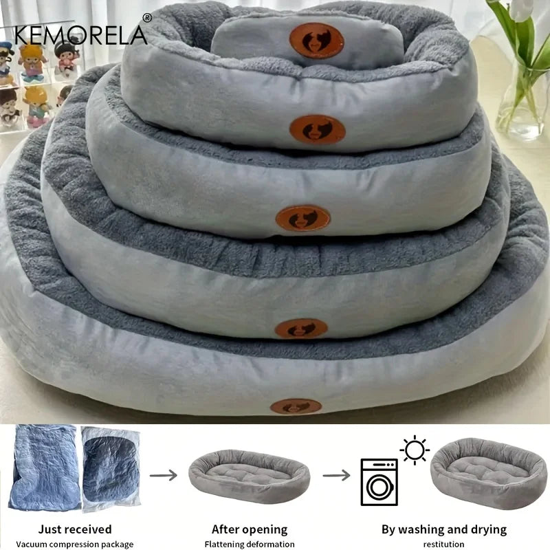 Plush Oval Pet Bed for Dogs and Cats, Thickened achine Washable All-Season Dog Cat Cushion for Small Medium Large Breeds Quick Pick Grocers