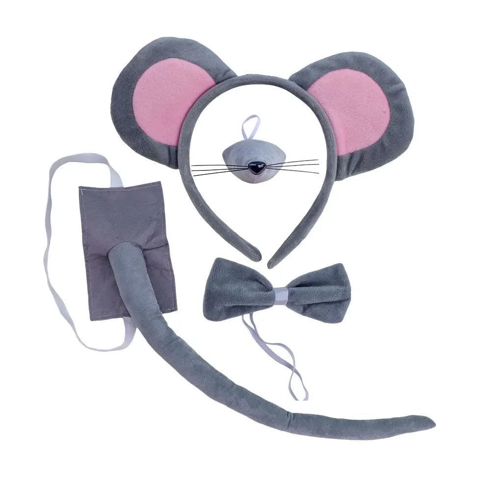 Mouse Costume Set Ears Headband Nose Tail and Bow Tie Animal Fancy Dress Kit Party Accessories Halloween Birthday Quick Pick Grocers