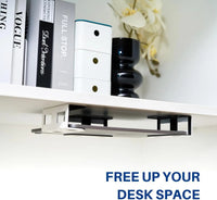 Under Desk Laptop Mount, Metal Under Desk Shelf Holder for Laptop, Mac Mini, Macbook, Keyboard with Anti-Scratch Silicone Quick Pick Grocers
