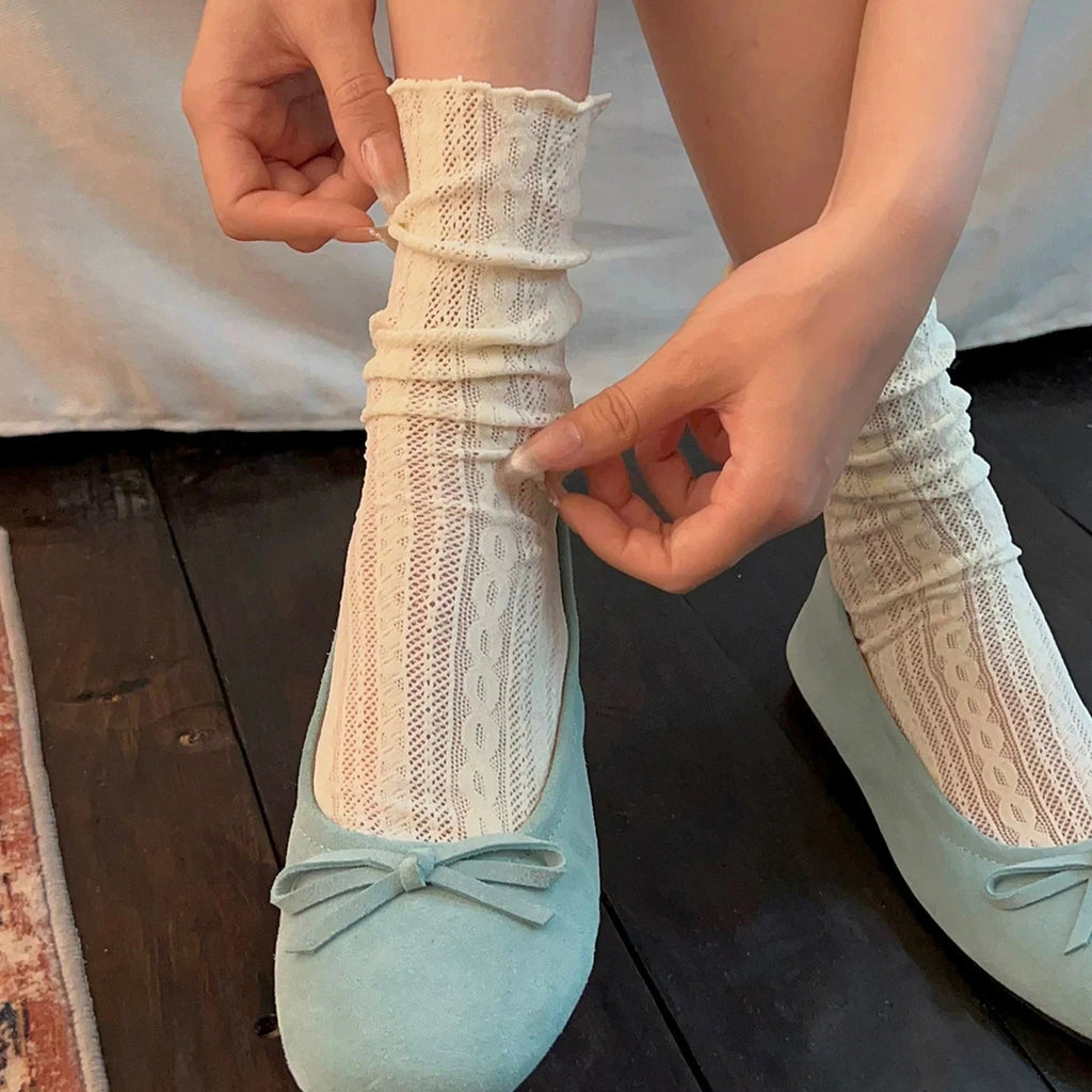 Japanese Kawaii Girls Cute Socks Spring Summer Mesh Hollow Out Women Socks Solid Color Female Harajuku Retro Vintage Long Socks Quick Pick Grocers