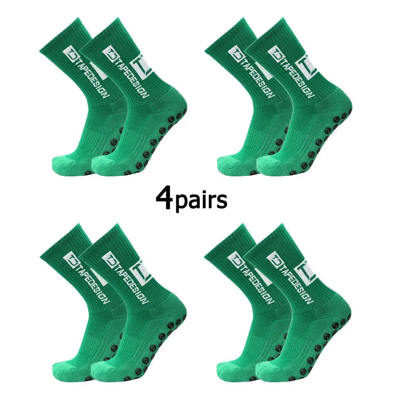 4Pairs/Lot 2024 New ANTI SLIP Tapedesign Football Socks Mid Calf Non-Slip Soccer Sport Cycling Sports Mens Sock EU38-45 Quick Pick Grocers