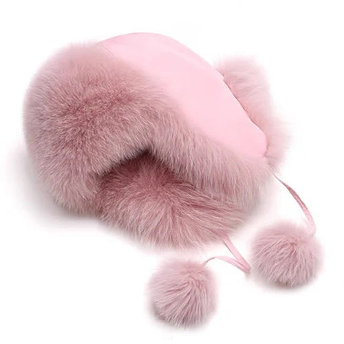 2025 100% Real Fox Fur Hats Women's Russian Ushanka Aviator Trapper Snow Skiing Hat Caps Earflap Winter Raccoon Fur Bomber Hat Purest Peak