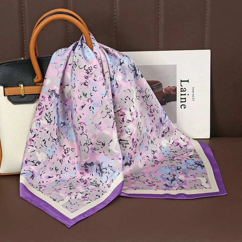 Luxury Print Satin Silk Square Scarf for Women Shawl Hijab Neckerchief Female Hair Ribbon Headband Fashion Wrap Bandana 2023 New Econic Blanks