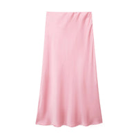 Willshela 2024 Black Satin Skirt Woman High Waist Elegant Long Skirts For Women Fashion Summer Midi Skirt Office Women's Skirts Quick Pick Grocers