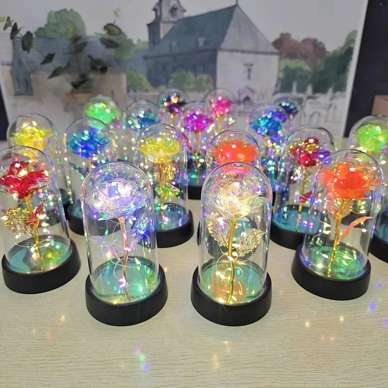 Artificial Rose Flowers Valentines Day Gift for Girlfriend Eternal Rose LED Light Foil Flower Wedding Decor Christmas Gifts Purest Peak Salt