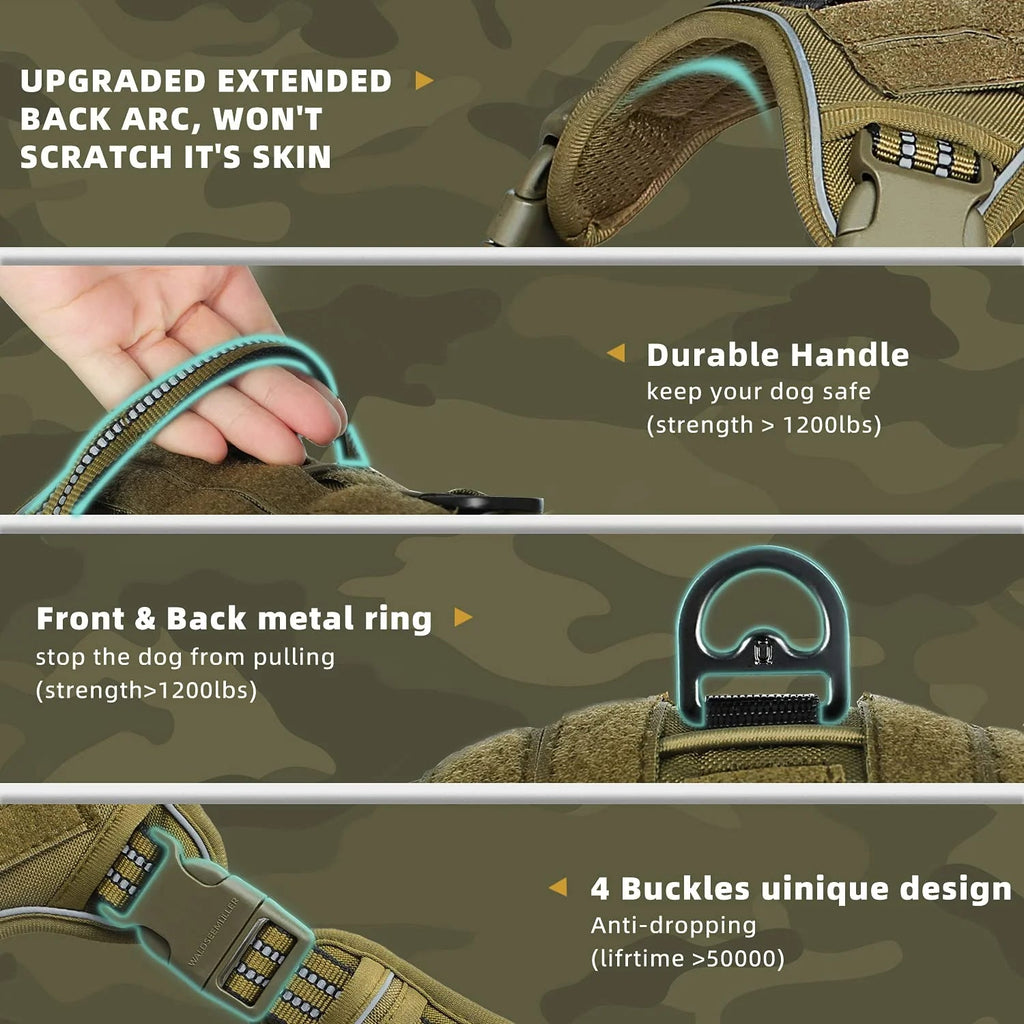 Tactical Dog Harness, No Pull Dog Harness, Adjustable Breathable MOLLE Dog Vest Harness for Medium Large Dog Reflective Military Econic Blanks