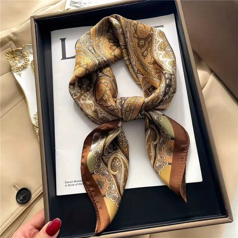 2025 New Fashion 70X70cmPrinted Women's Scarf Pashmina Silk Scarf Square Shawl Decorative Headband Neck Luxury Design Bandana Quick Pick Grocers