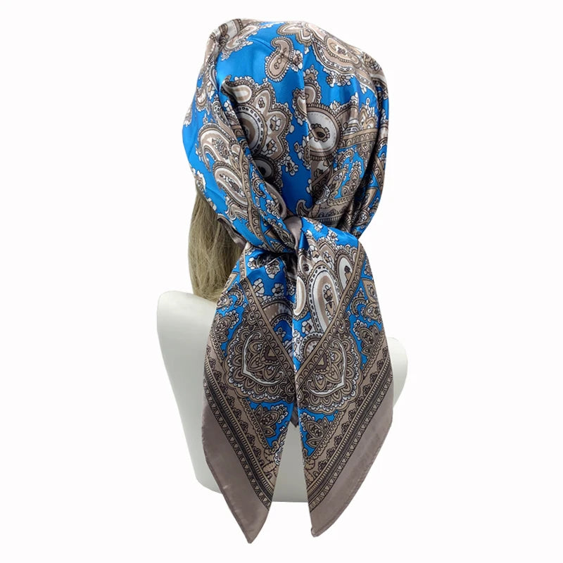 90*90cm Square Silk Scarves Women Hijab Shawls Fashion Print Kerchief Femme Head Scarf Foulard Bandana Beach Pareo Quick Pick Grocers