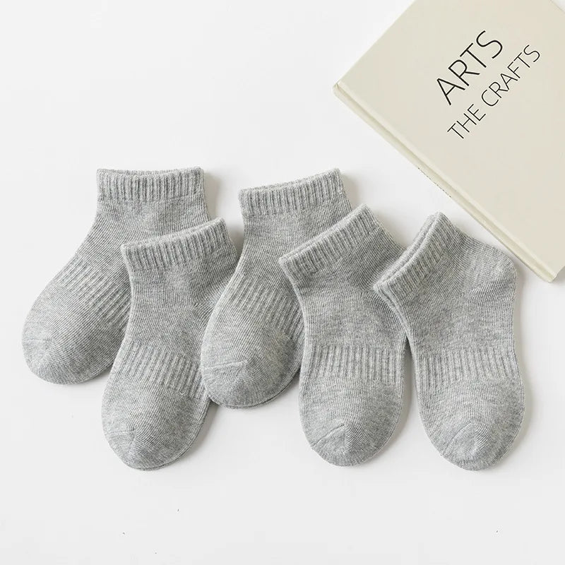 5 Pairs/Lot 2023 New Summer Children Socks Cotton Kids Fashion Black White Gray For 1-12 Years Teen Student Baby Girl Boy Socks Quick Pick Grocers