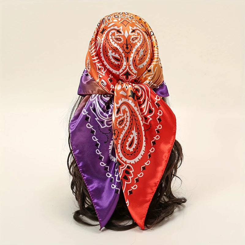 Handkerchiefs Hair Silk Scarf 90*90cm Print Satin Big Square Silk Scarves Shawls for Women Luxury Brand Designer Hijab Headband Quick Pick Grocers