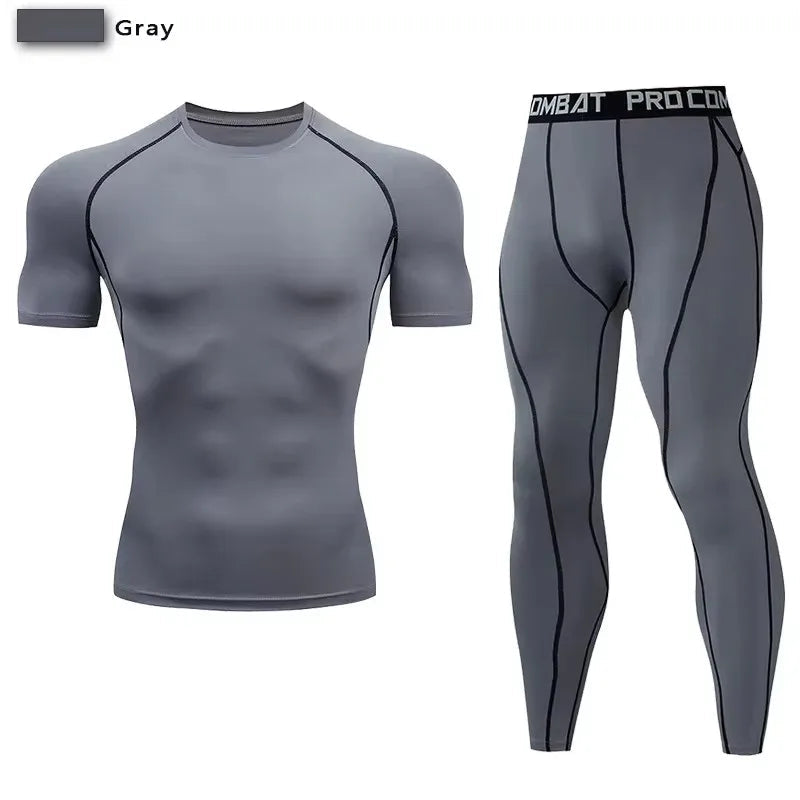 2pcs Men's Compression Sportswear Suit Elastic Training Yoga Sets Workout Jogging Fitness Clothing Tracksuit Pants Sporting Quick Pick Grocers