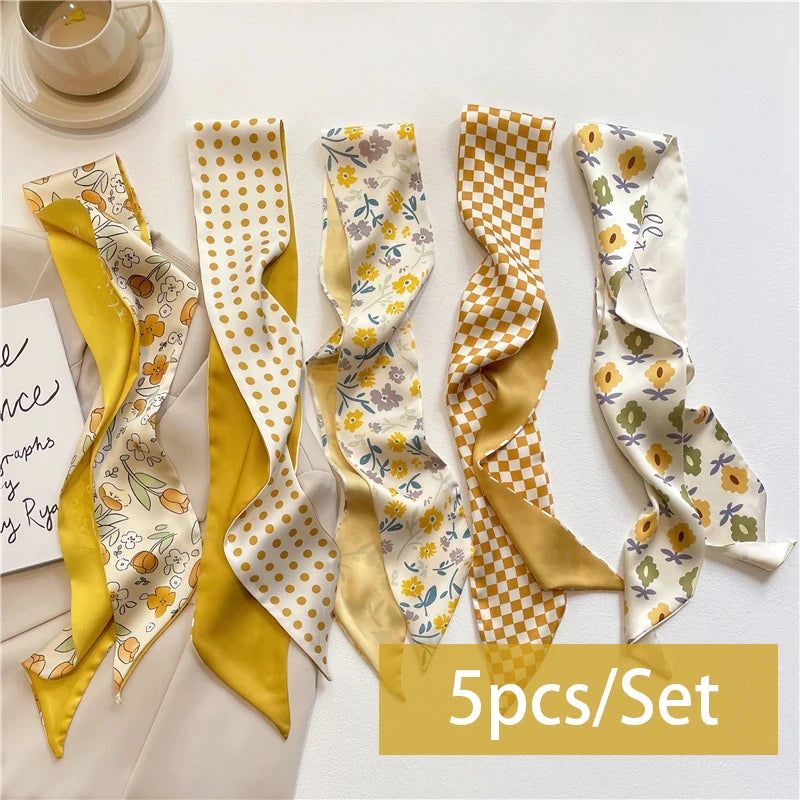 2-6pcs/set Series Silk Satin Scarf Women Cloth Hair Bands Headdress Accessories Lady Scarves Ribbon Neck Ties for Bag Handle Quick Pick Grocers