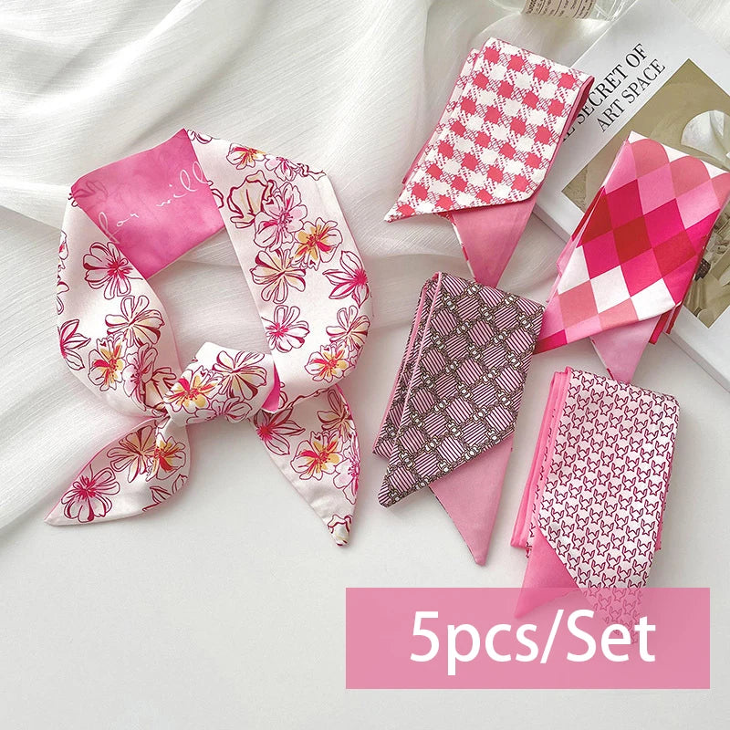 2-6pcs/set Series Silk Satin Scarf Women Cloth Hair Bands Headdress Accessories Lady Scarves Ribbon Neck Ties for Bag Handle Quick Pick Grocers