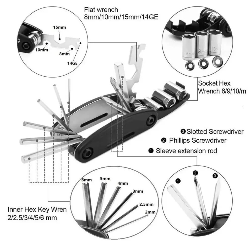 16 in 1 Portable Bicycle Repair Tools Kit Hex Wrench Nut Tire Screwdriver Motorcycle Bicycle Repair Tools Quick Pick Grocers