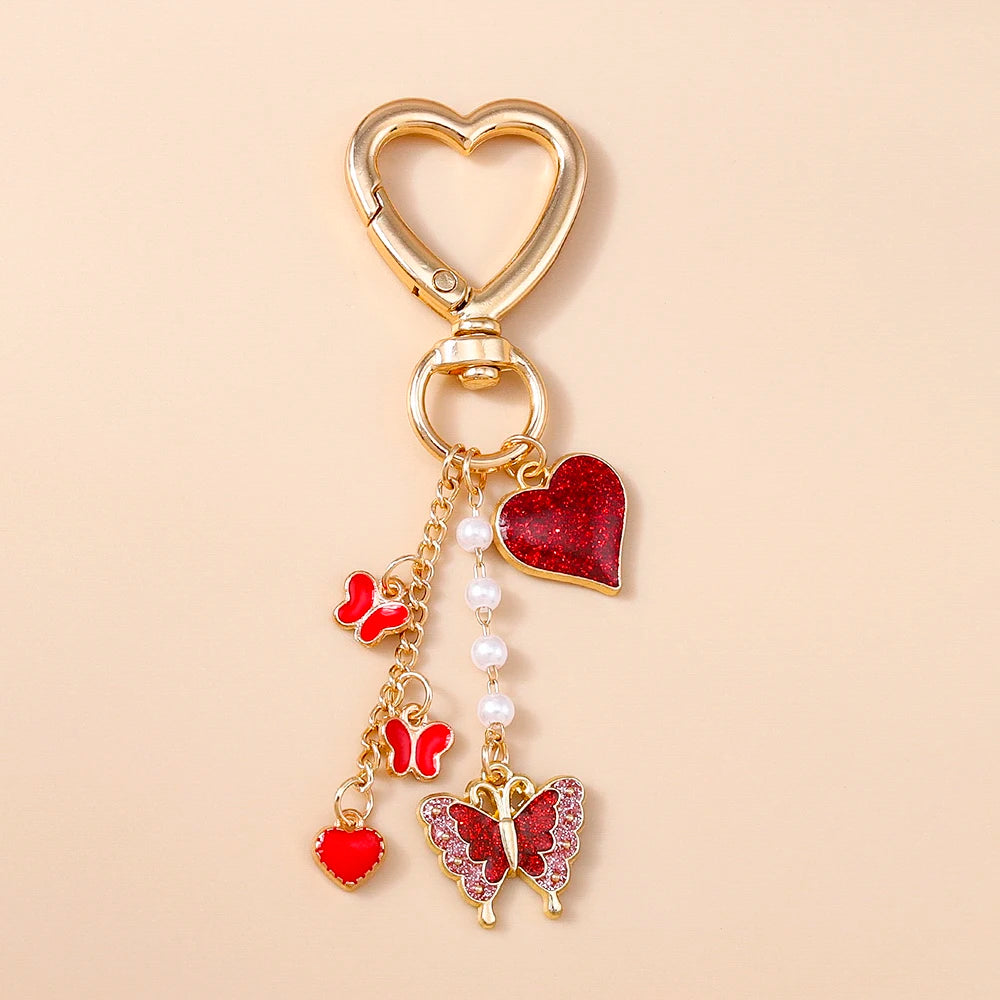 Cute Enamel Flower Butterfly Keychain Women Girls Love Heart Key Ring Pendants Handbag Decor DIY Handmade Jewelry Gifts Quick Pick Grocers