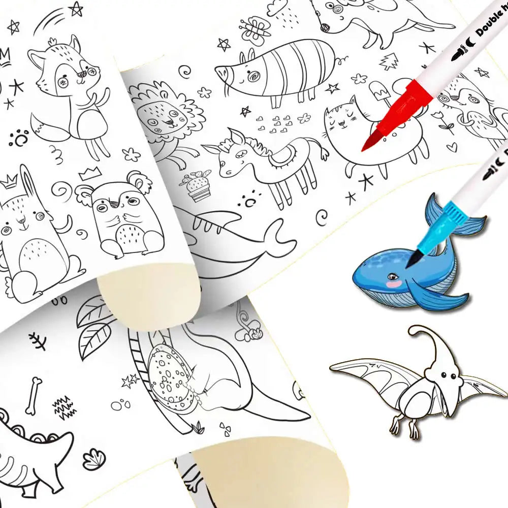 90cm Animal Canvas Children's Drawing Roll DIY Coloring Paper Roll Color Filling Graffiti Paper-cut Painting Educational School Quick Pick Grocers
