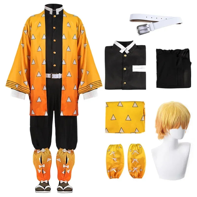 Anime Demon Moordenaar Kimetsu No Yaiba Agatsuma Zenitsu Cosplay  tuum Pruik Vrouwen Kimono Uniform Halloween Kerstfeest Kleding Quick Pick Grocers