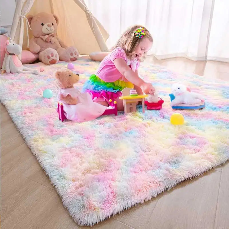Kids Carpet Girl Rainbow Colors Carpets For Living Room Large Push Soft Bedroom Rugs Bedside Children's Room Floor Cute Mats Quick Pick Grocers