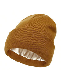 Unisex Satin Lined Beanie Hat For Women Winter Silk Lining Slouchy Warm Cuffed Skullies 2Layer Hair Cover Sleep Cap Quick Pick Grocers