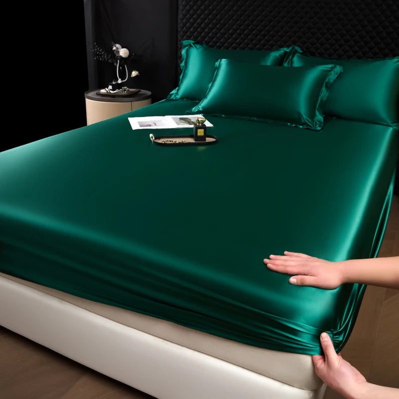 Solid Color Fashion Satin Fitted Sheet Rayon Mattress Cover with Elastic Band Bed Sheet for Bedding 140x200 160x200 Quick Pick Grocers
