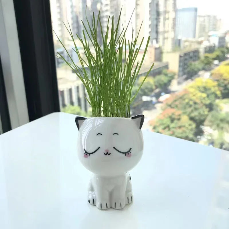 1pc Ceramic Flowerpot Mini Cat Cartoon Cute Plant Desktop Potted Plant Pot DIY Decorate Toys Science Education School Gifts Quick Pick Grocers