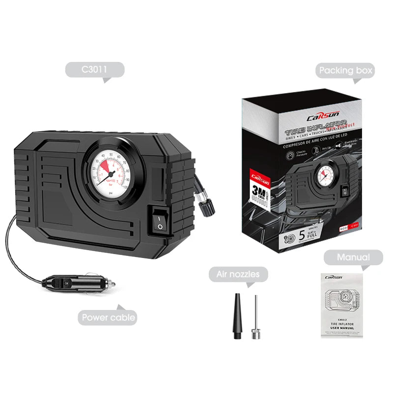 CARSUN Mini Air Pump Tire Inflator Car Electric Mini 20L/Min Portable Air Compressor For Car Motorcycles Bicycle Inflatable Quick Pick Grocers