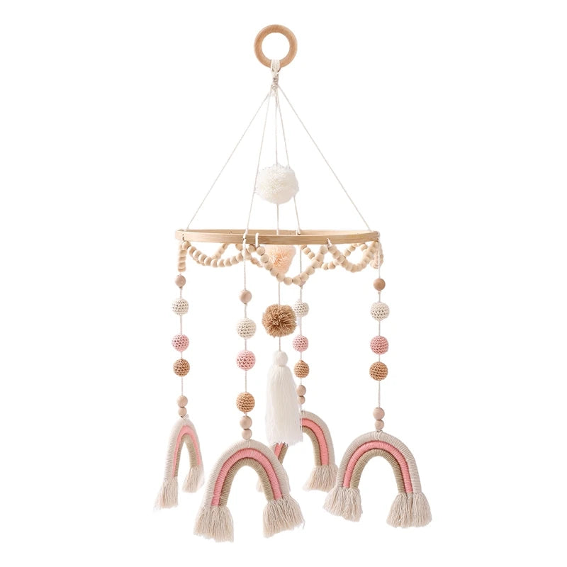 Baby Wooden Bed Bell Cartoon Rabbit Mobile Hanging Rattles Toy Hanger Crib Mobile Bed Bell Wood Toy Holder Arm Bracket Kid Gifts Purest Peak
