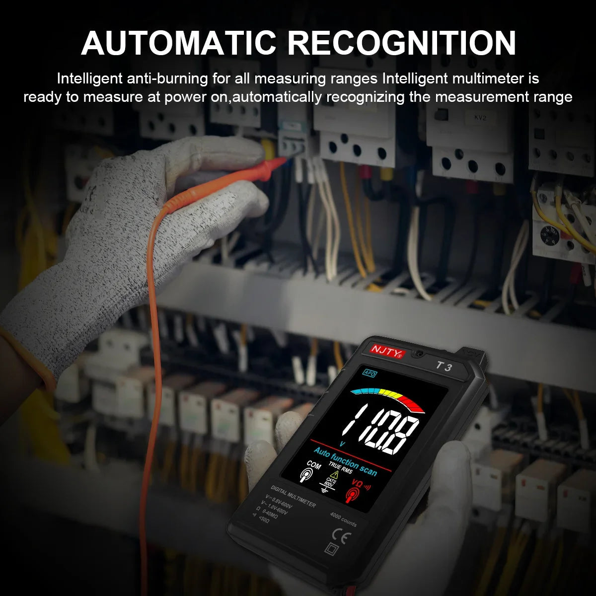 NJTY T3 Smart Digital Multimeter Type-c Charging Auto-Ranging 4000 Counts Ultra-thin NCV Live Wire Color Display Multimeter Tool Quick Pick Grocers