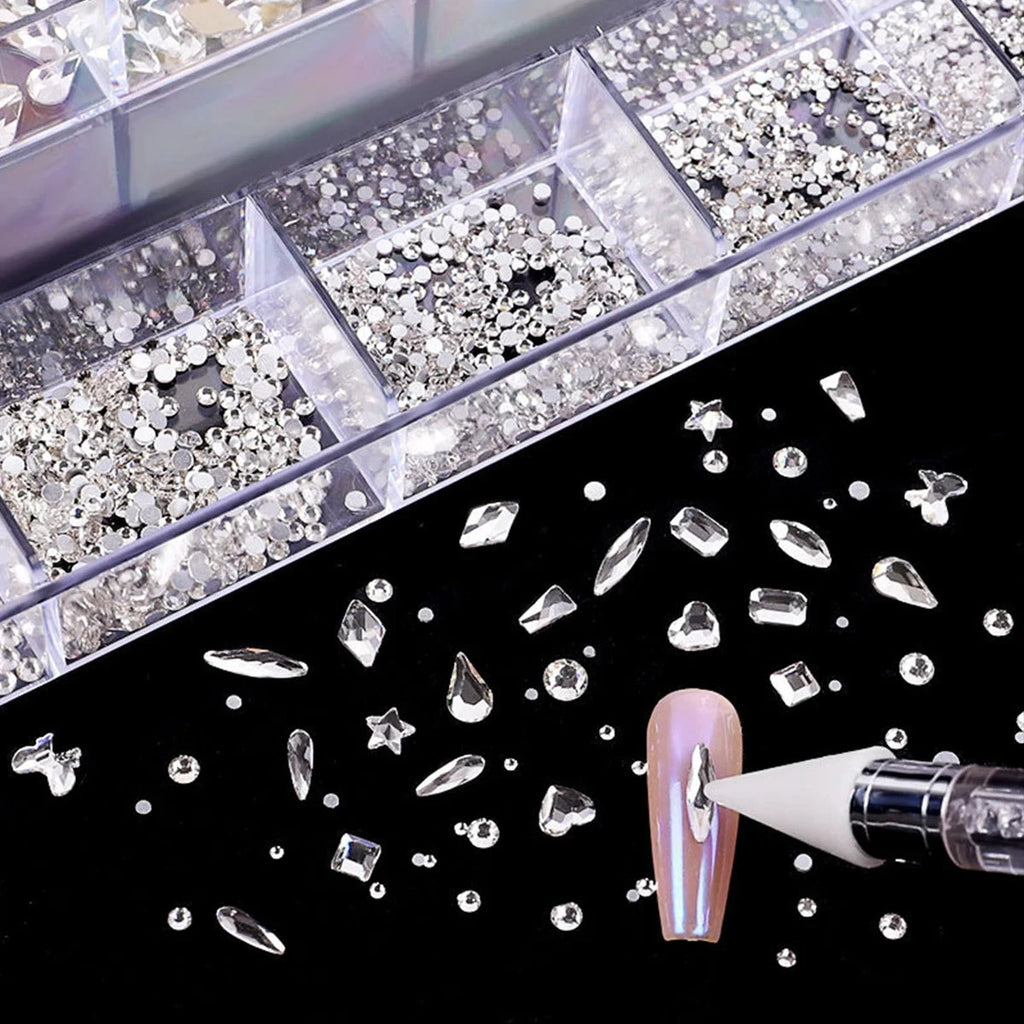 21 grid nail art diamond flat bottom glass diamond multi-style special-shaped diamond shiny nail rhinestone DIY nail art jewelry Econic Blanks