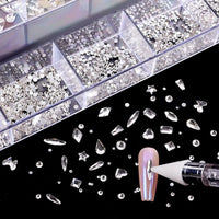 21 grid nail art diamond flat bottom glass diamond multi-style special-shaped diamond shiny nail rhinestone DIY nail art jewelry Econic Blanks