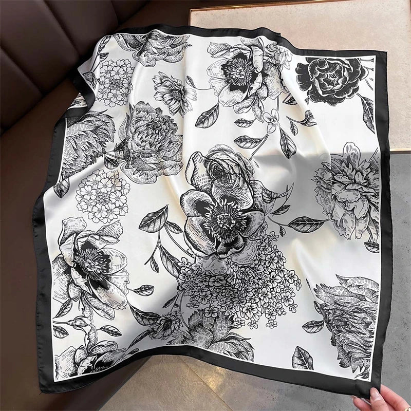 2025 Silk Shawl Print Headscarf Cat Hair Wrap Neckerchief Female Satin Square Scarf For Women Headband Foulard Hijab Bandana Quick Pick Grocers