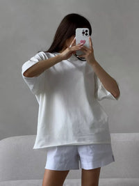Hirsionsan Summer Casual Oversized T-shirts Women 100% Cotton Pink Loose Tees 2025 New Cusual Solid O Neck Female Aesthetic Tops Quick Pick Grocers